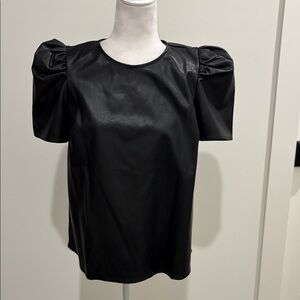 New With Tags THML Faux Leather Puff Sleeve Top Sz M